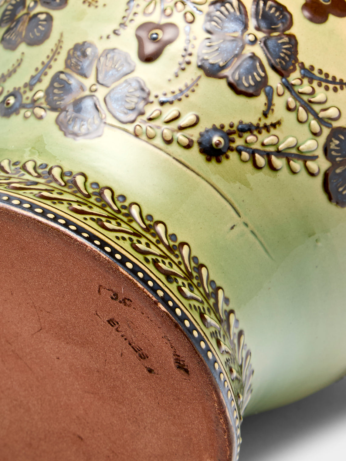 Poterie d’Évires - Flowers Hand-Painted Ceramic Large Round Jug - Green - ABASK