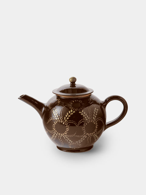 Poterie d’Évires - Flowers Hand-Painted Ceramic Small Teapot - Dark Brown - ABASK - 