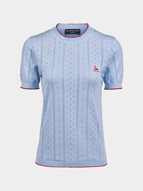 B.B. Wallace - Indiana Cotton Pointelle T-Shirt | Size: S - Light Blue - ABASK - 