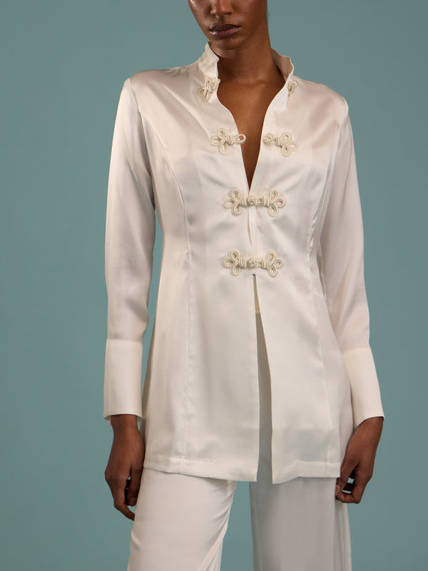 Loretta Caponi - Azalea Silk Pajama Set | Size: XS - White - ABASK