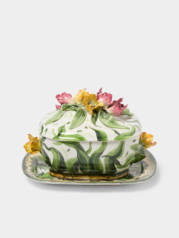 Fioravola - Tulips Hand-Painted Ceramic Tureen with Platter - White - ABASK - 