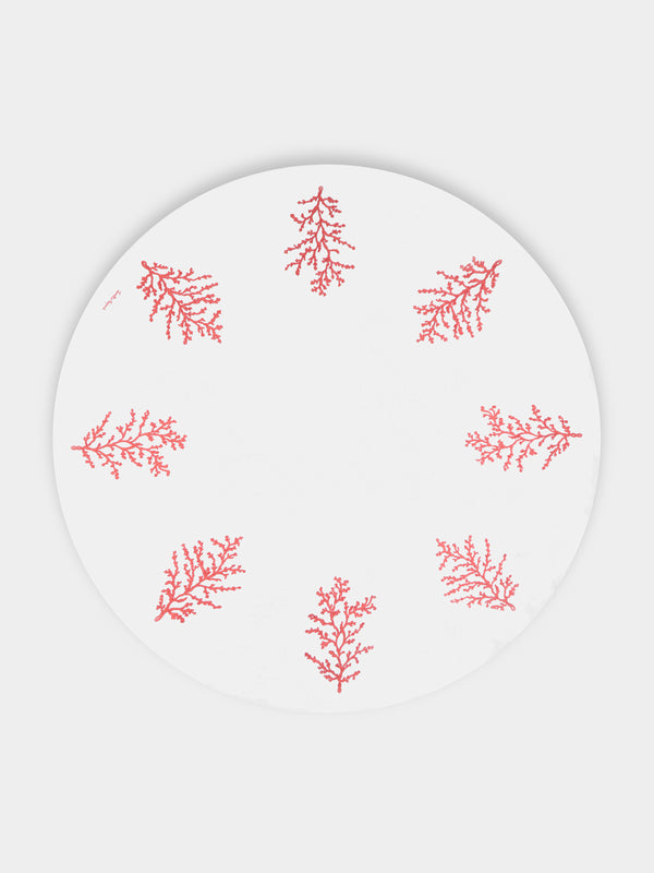 Loretta Caponi - Coral Hand-Embroidered Linen Round Tablecloth (118in/3m) - White - ABASK - 