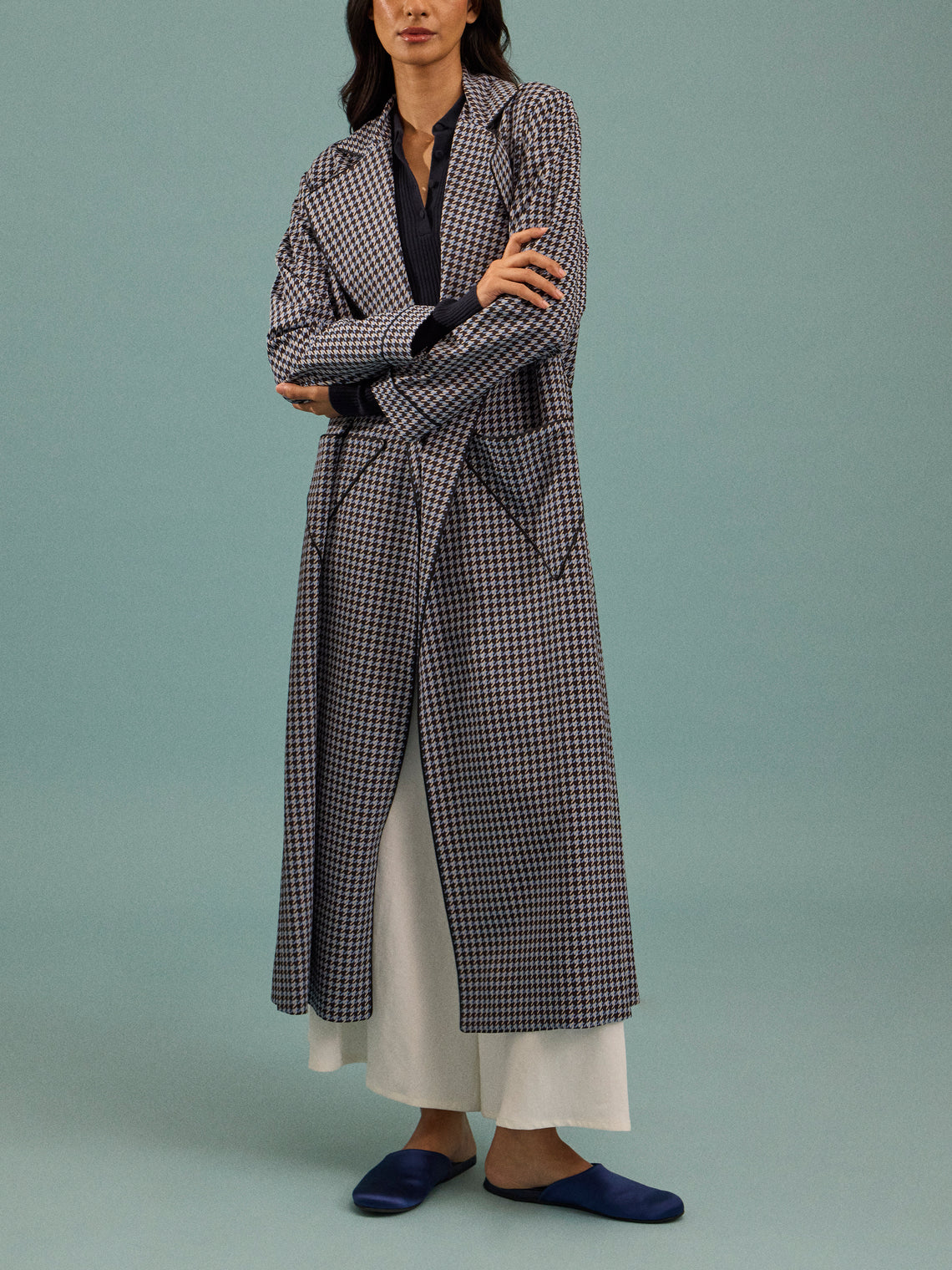 Emilia Wickstead - Georgette Houndstooth Robe - Blue - ABASK