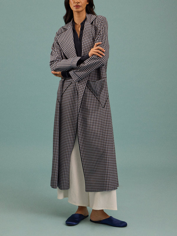 Emilia Wickstead - Georgette Houndstooth Robe - Blue - ABASK
