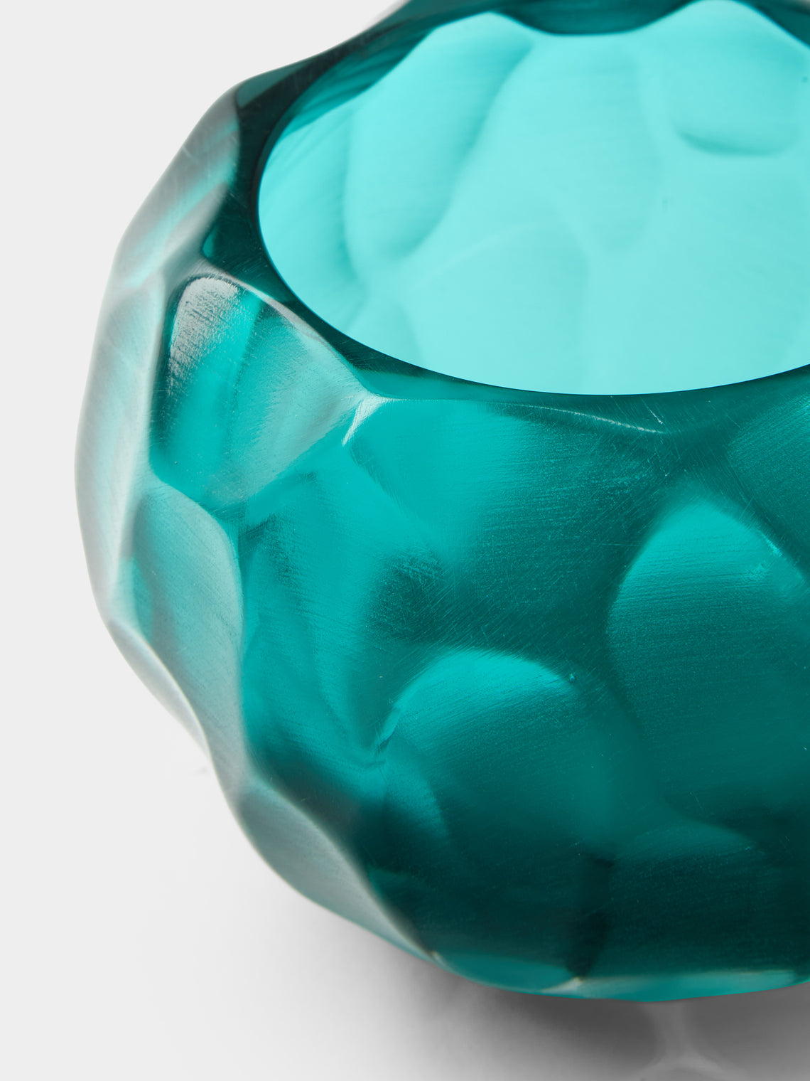 Micheluzzi Glass - Bocia Acqua Bamboo Hand-Blown Murano Glass Vase (6in/15cm) - Blue - ABASK