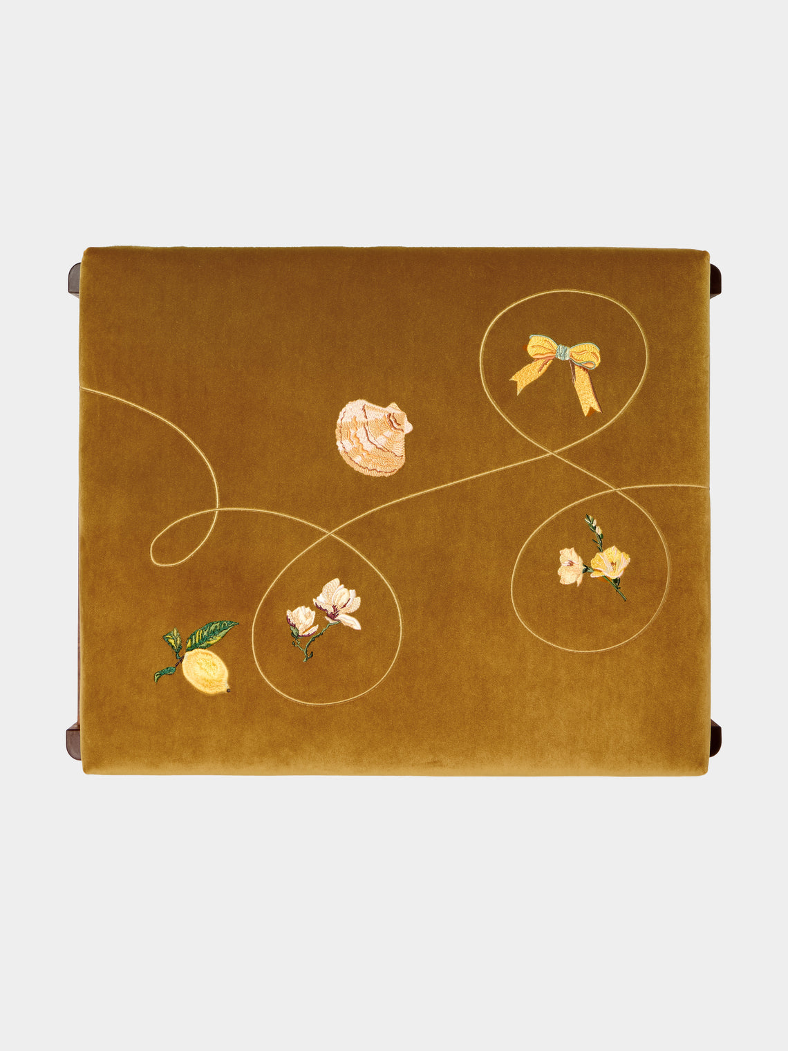 Uncommon Ancestor - Golden Girl Embroidered Velvet Rectangular Footstool - Orange - ABASK