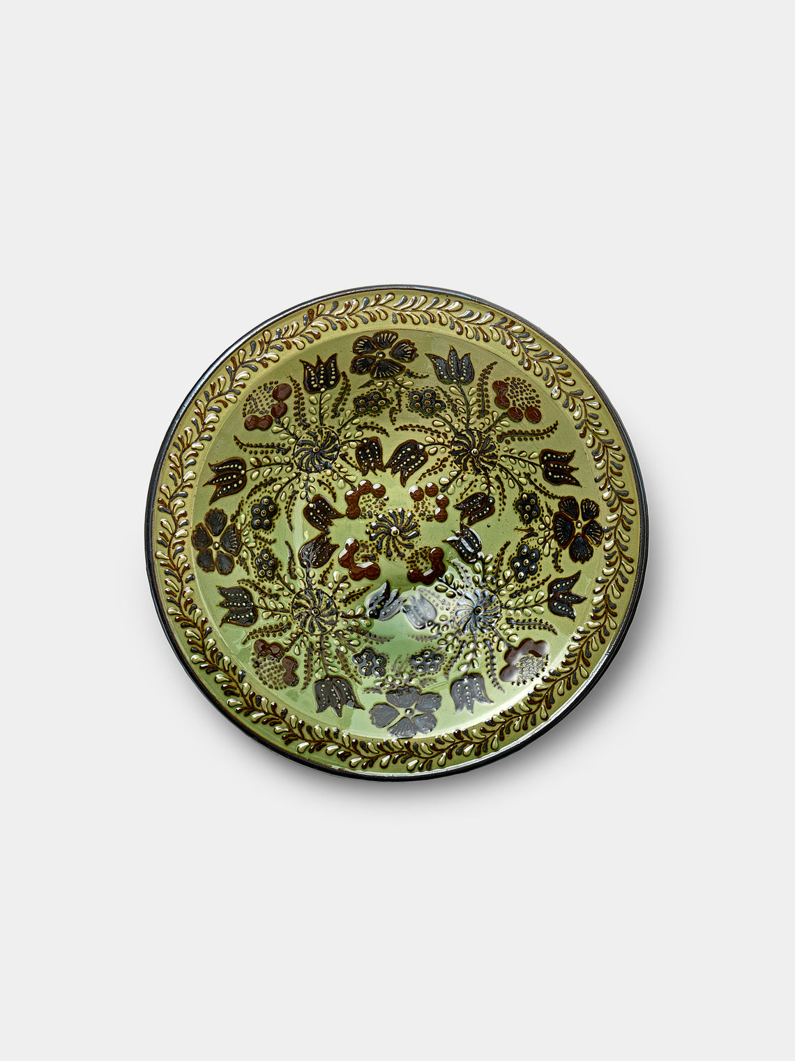 Poterie d’Évires - Flowers Hand-Painted Ceramic Small Serving Bowl - Green - ABASK - 