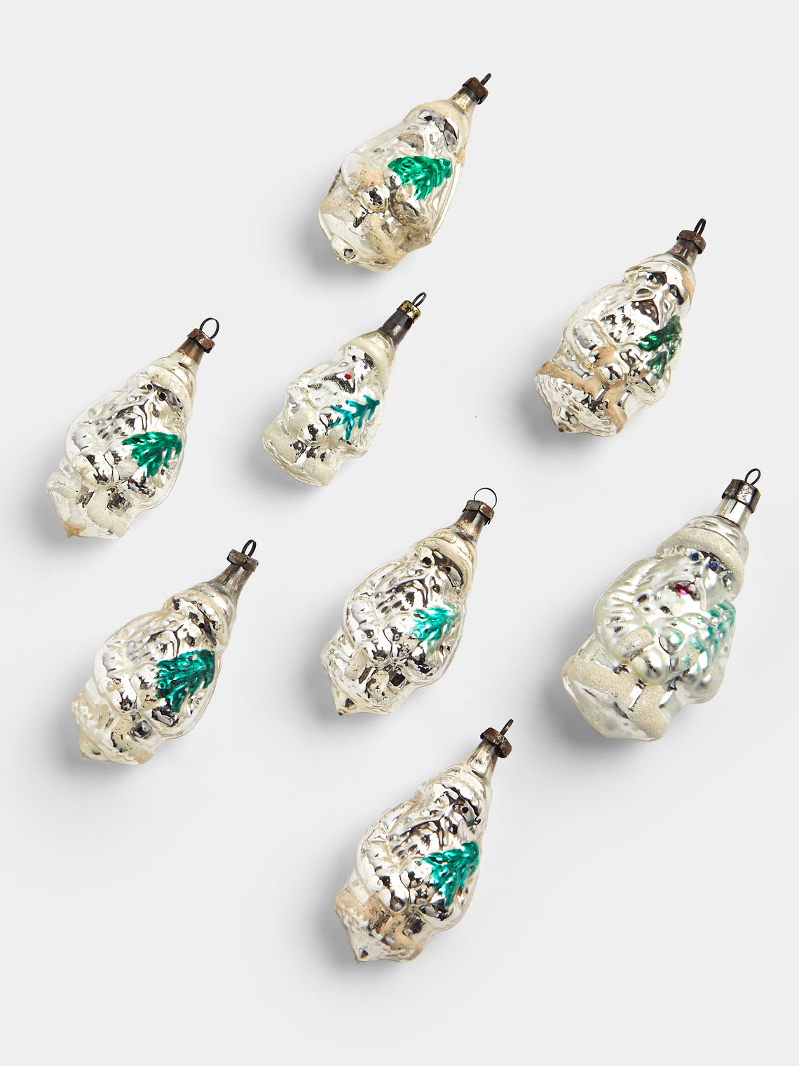 Antique and Vintage - Early-20th-Century Father Christmas Glass Baubles (Set of 8) - Silver - ABASK