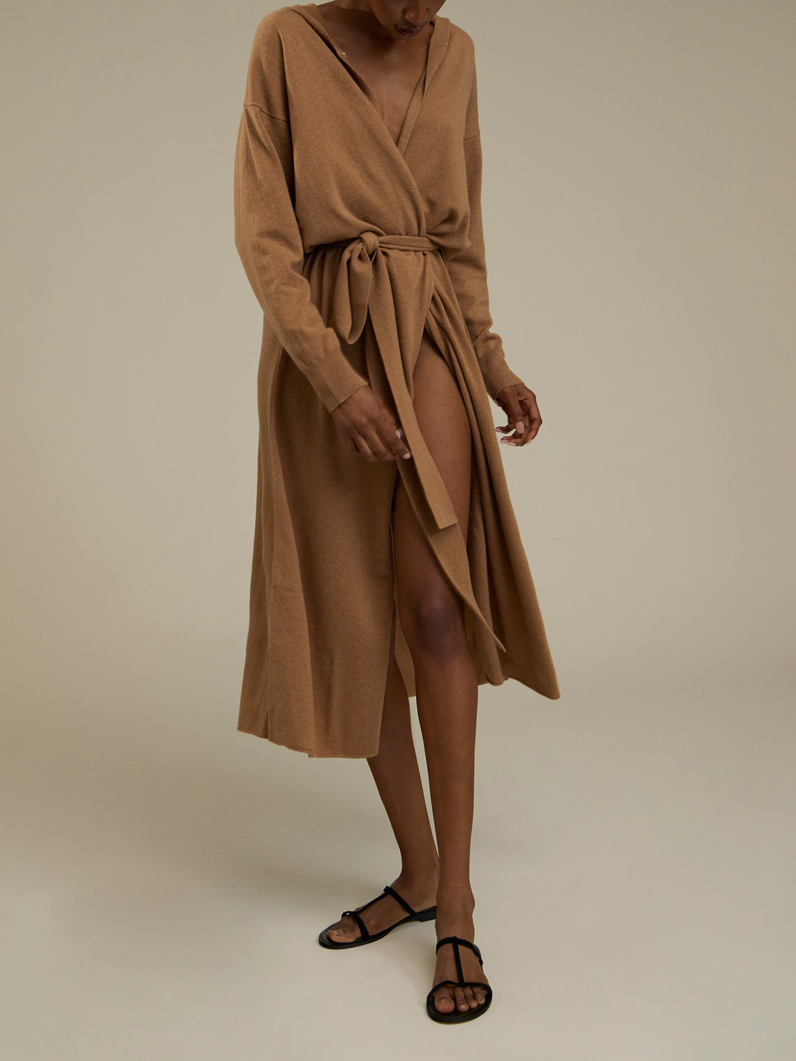 Ryan Roche - Cashmere Hooded Robe - Camel - ABASK