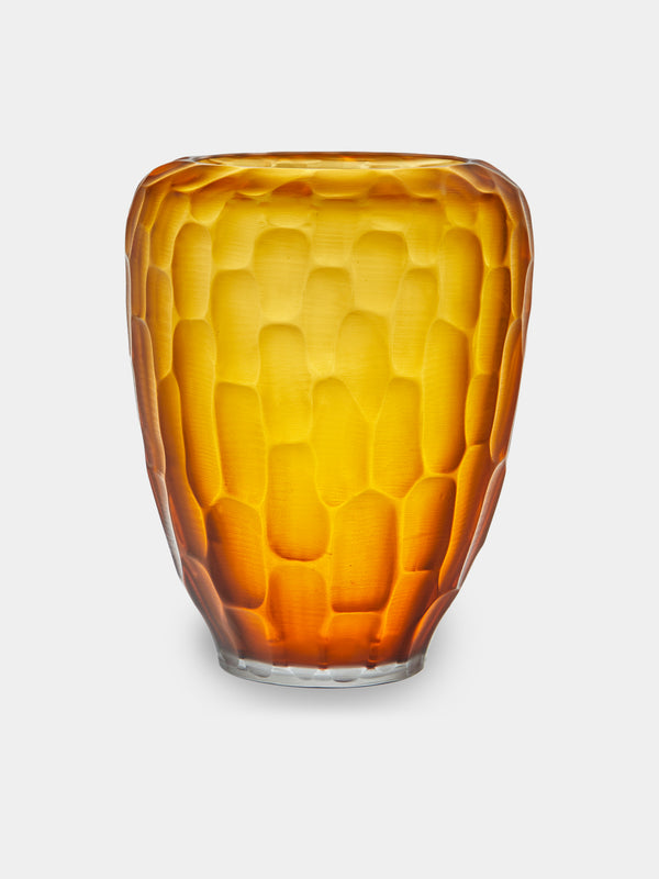 Micheluzzi Glass - Goccia Ambra Bamboo Hand-Blown Murano Glass Vase (9in/23cm) - Orange - ABASK - 