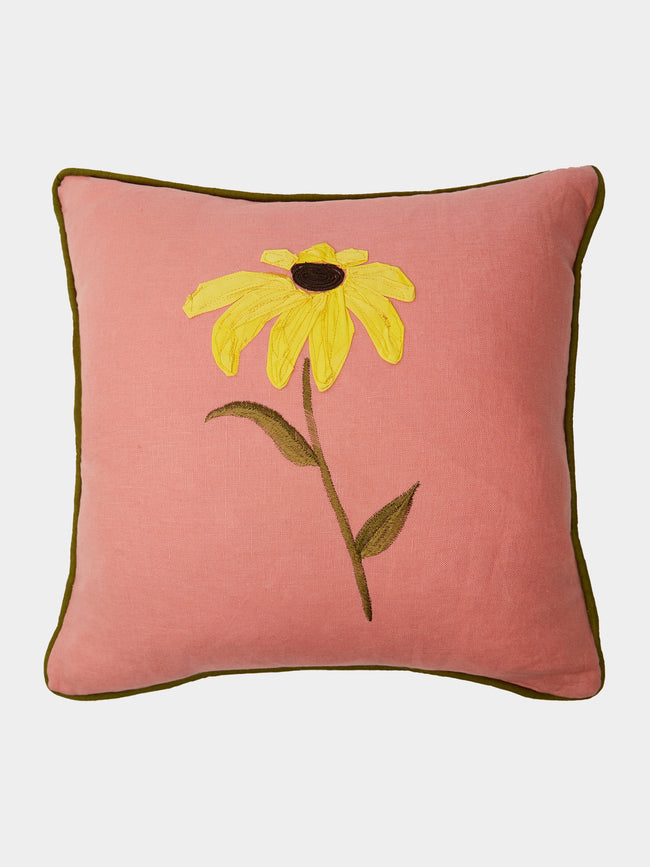 Lora Avedian - Rudbeckia Embroidered Linen Cushion -  - ABASK - 