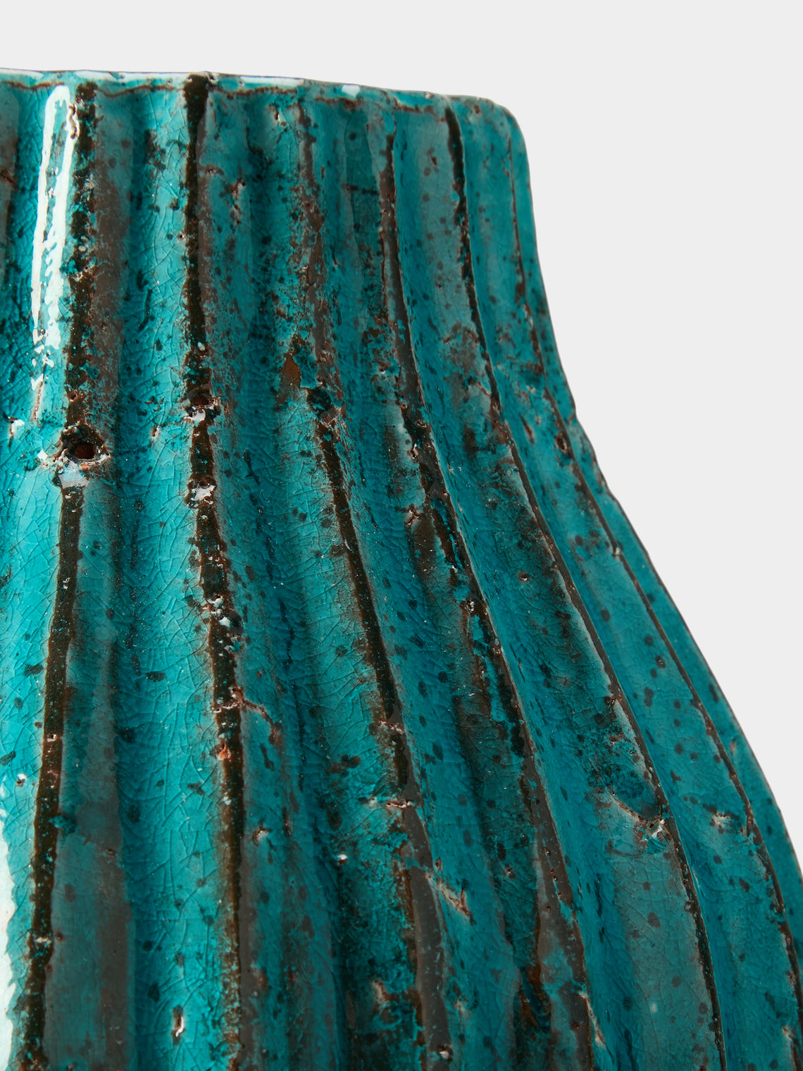 Antique and Vintage - Mid-Century French Ceramic Vase (9.5in/24.5cm) - Blue - ABASK