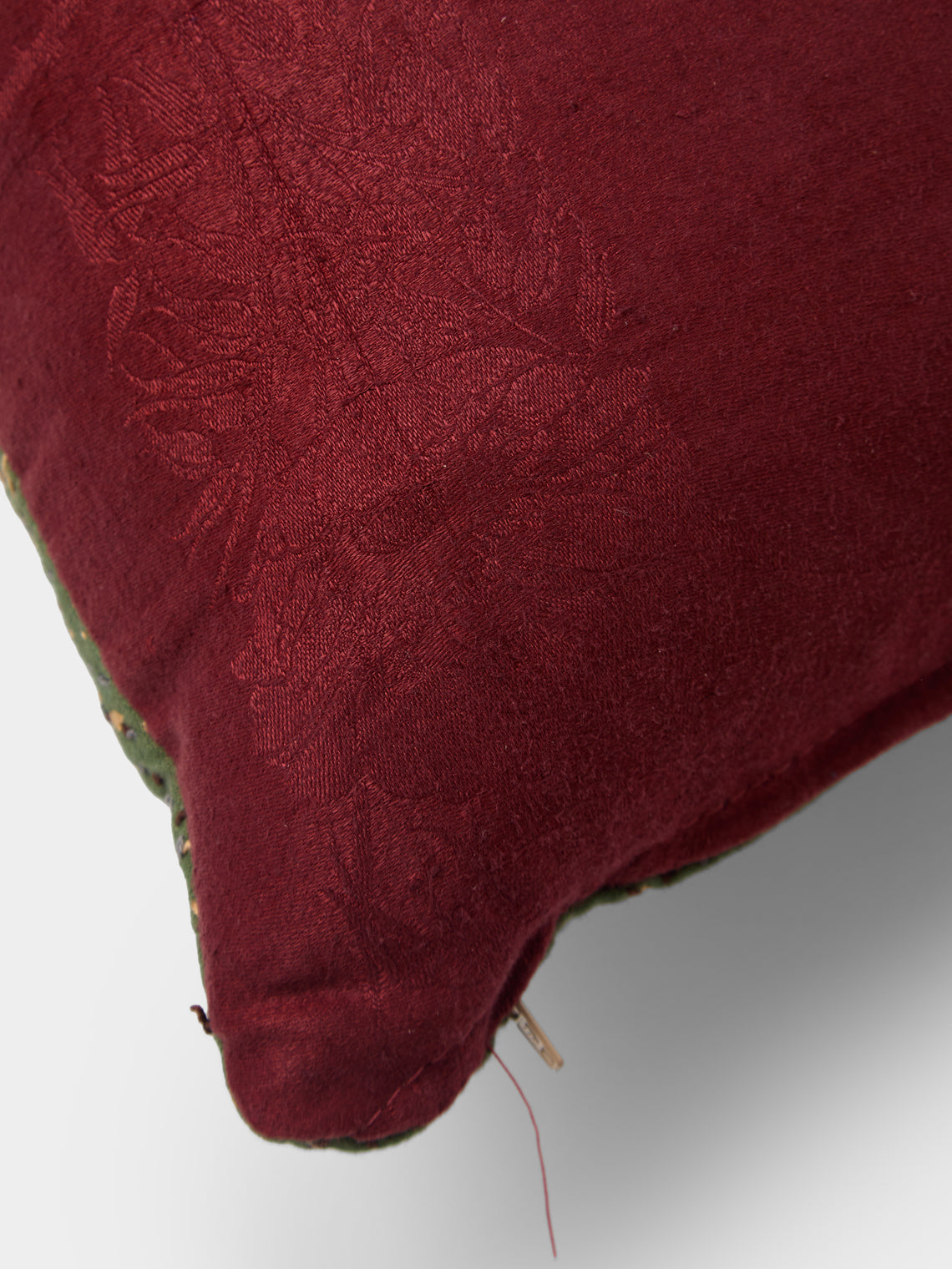 By Walid - 19th-Century Victorian Needlepoint Wool and Damask Cushion (20in/51cm) - Multiple - ABASK