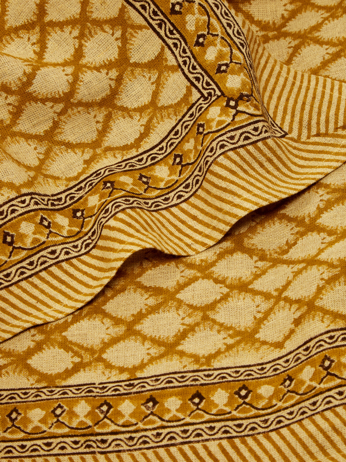 Chamois - Cypress Block-Printed Linen Rectangular Tablecloth (106.5in/2.7m) - Orange - ABASK