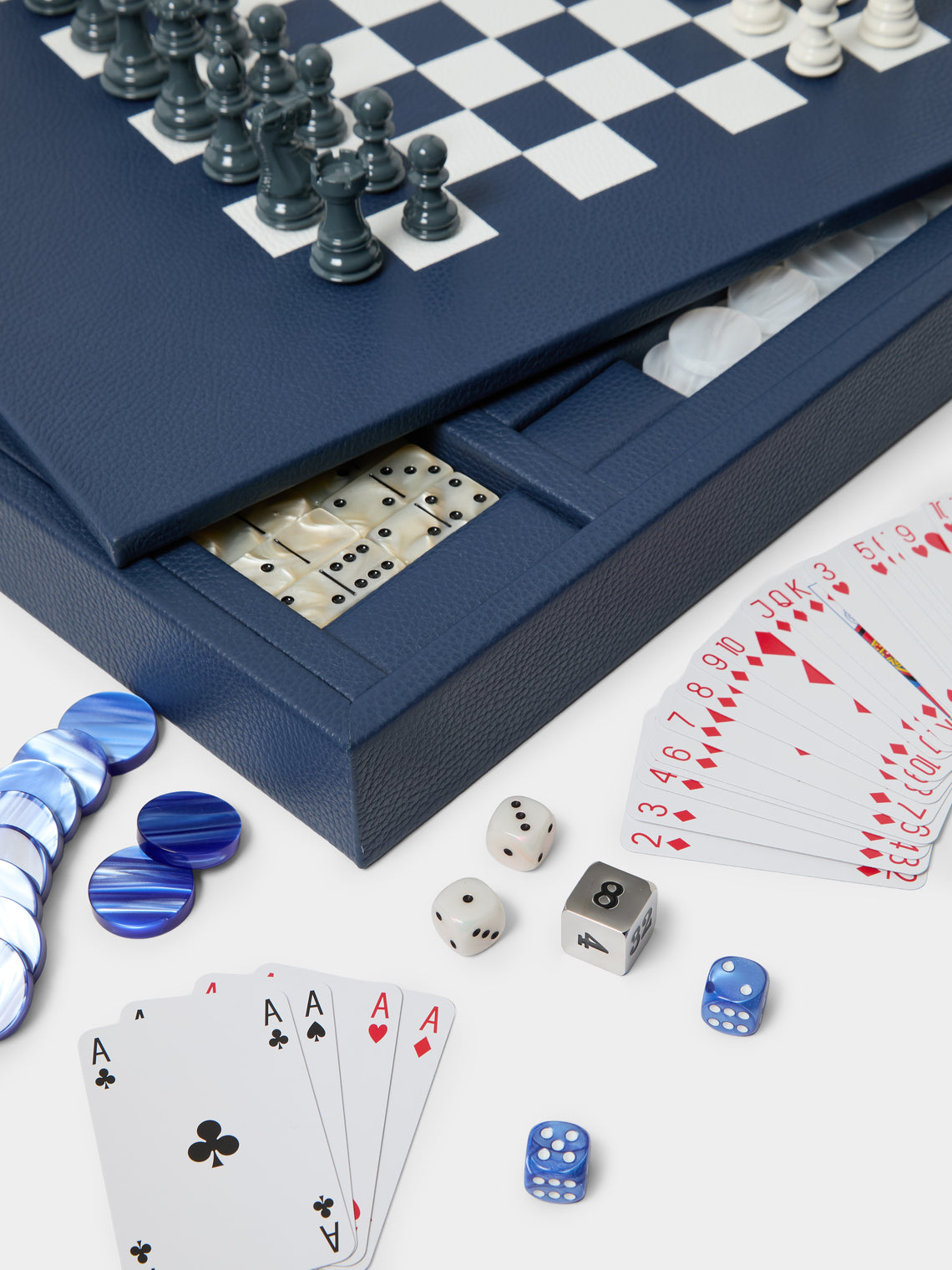 Hector Saxe - Leather Backgammon, Checkers, Chess and Dominoes Compendium - Blue - ABASK