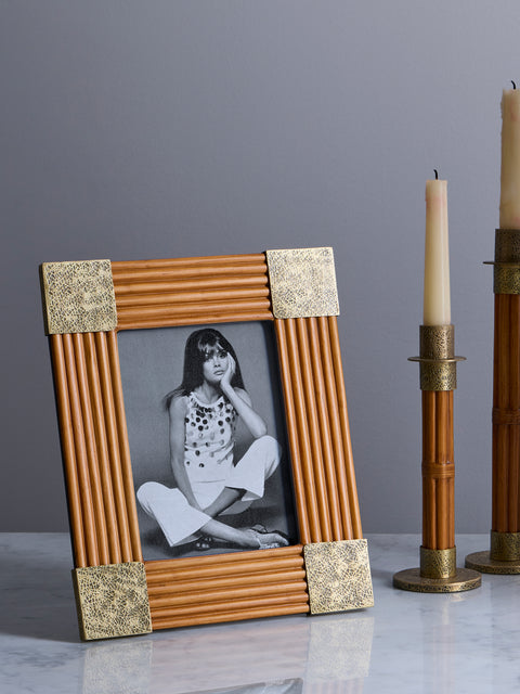 Viya - Namsai Brass and Cane Photo Frame (SIZE) - Natural - ABASK