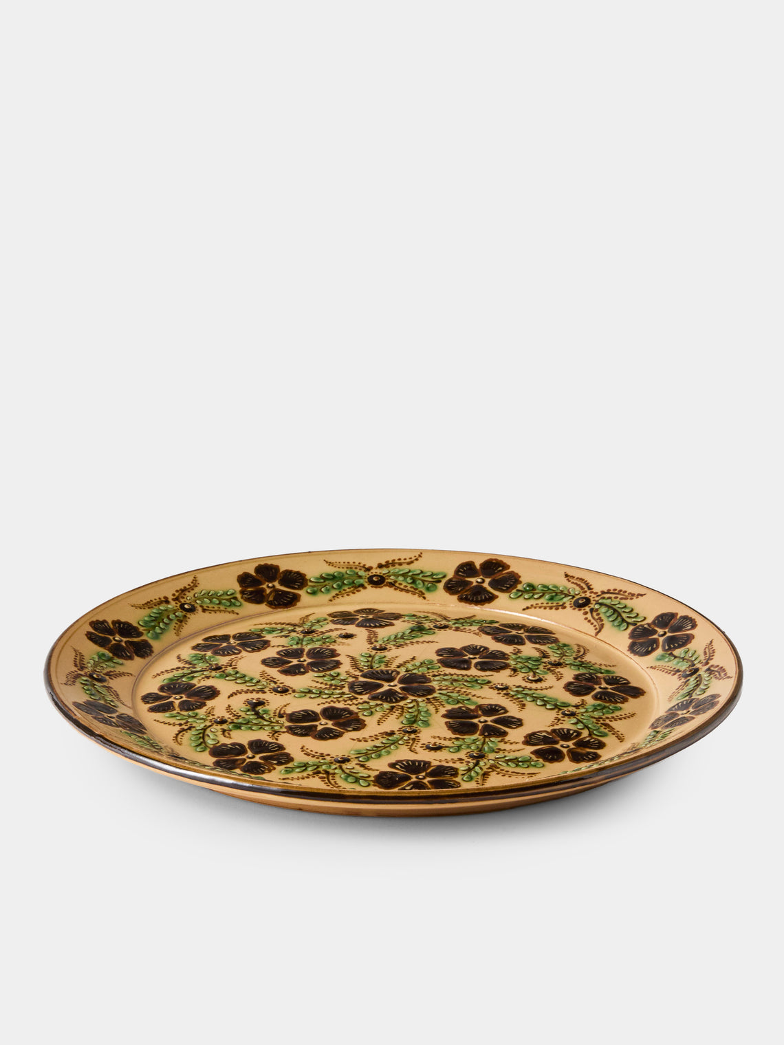 Poterie d’Évires - Flowers Hand-Painted Ceramic Round Platter - Cream - ABASK