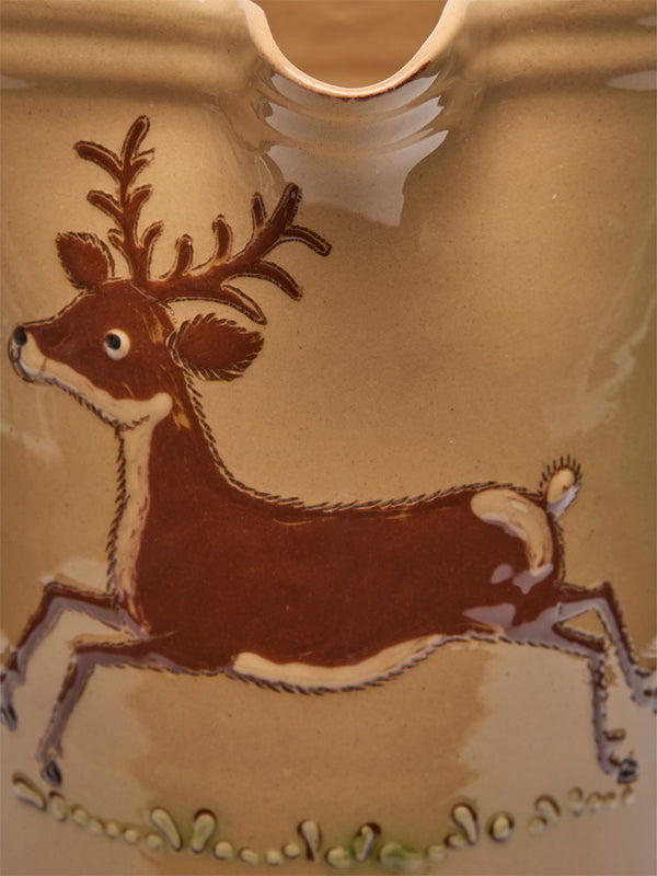 Poterie d’Évires - Stags Hand-Painted Ceramic Straight-Edge Jug (34oz/1L) - Cream - ABASK
