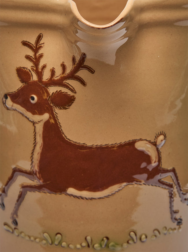 Poterie d’Évires - Stags Hand-Painted Ceramic Straight-Edge Jug (34oz/1L) - Cream - ABASK