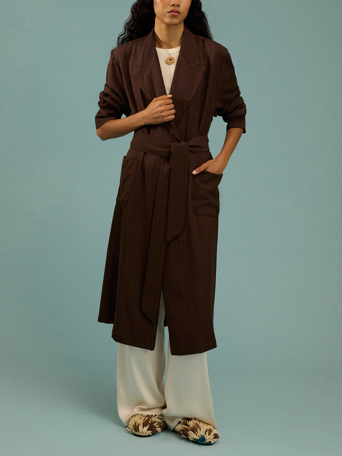 Dorso - The Gessato Wool Robe | Size: S - Brown - ABASK