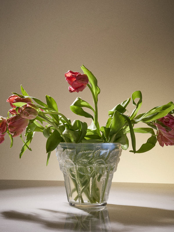 Antique and Vintage - 20th-Century Art Deco Lalique Leaves Crystal Vase (6in/15.5cm) - Clear - ABASK