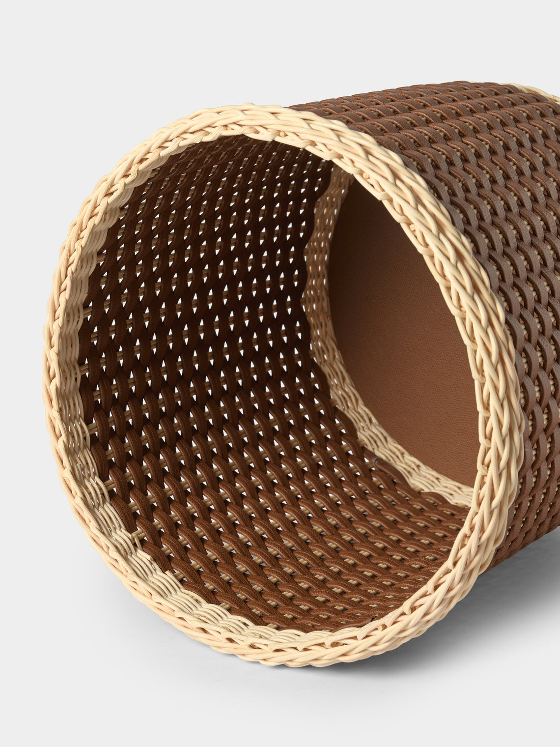 Pigment France - Monet Leather and Rattan Storage Basket - Brown - ABASK