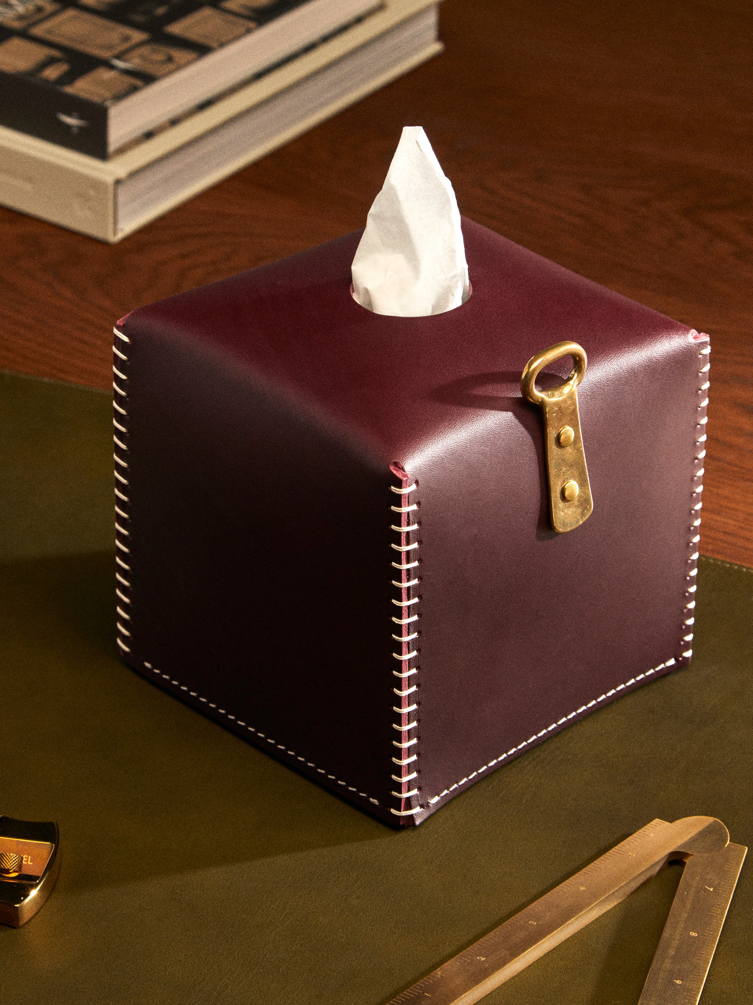 Eyelt Box Red Eyelet Leather Tissue Box by Otzi Studio | ABASK