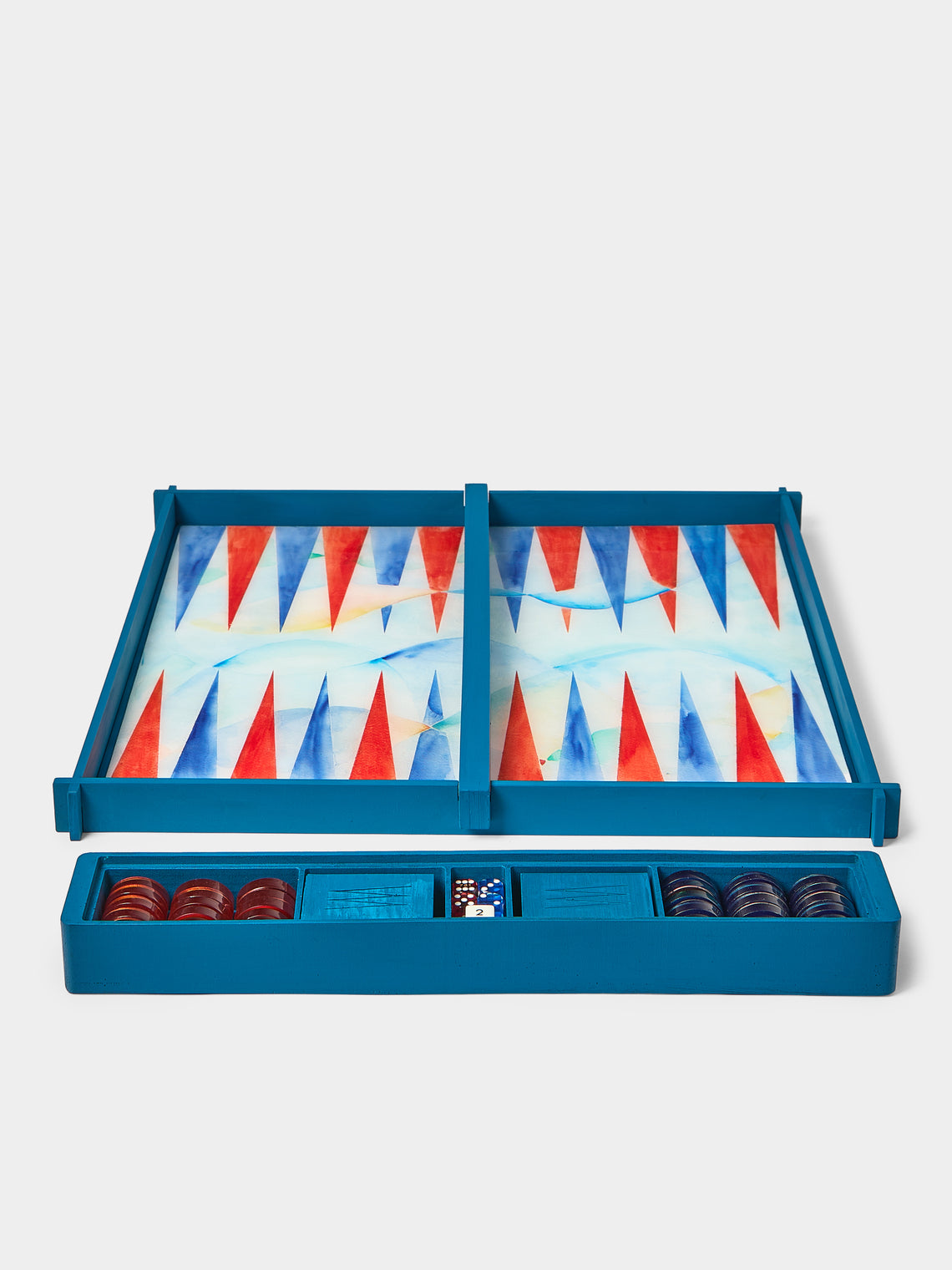 Valeria Molinari - Water Hand-Painted Watercolor Wood Backgammon Set - Blue - ABASK