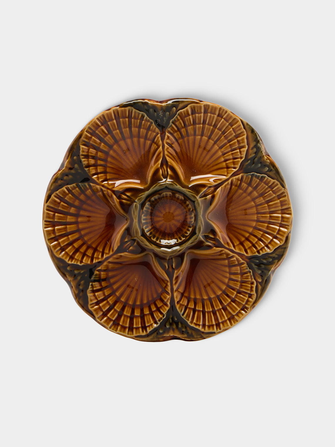 Antique and Vintage - 1950s Ceramic Oyster Plates – 9in/23.5cm (Set of 10) - Brown - ABASK
