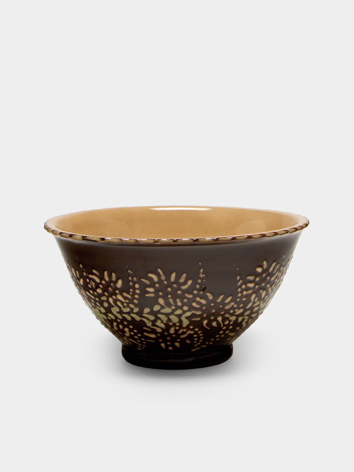 Poterie d’Évires - Flowers Hand-Painted Ceramic Petite Fluted Bowls (Set of 6) - Dark brown - ABASK