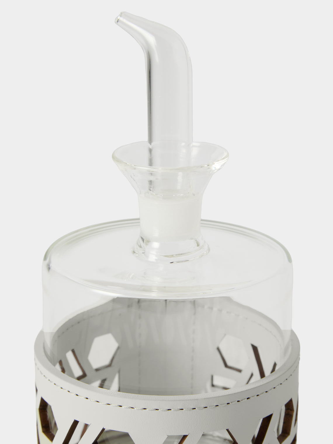 RUDI - Imperia Glass and Leather Low Cruet - White - ABASK
