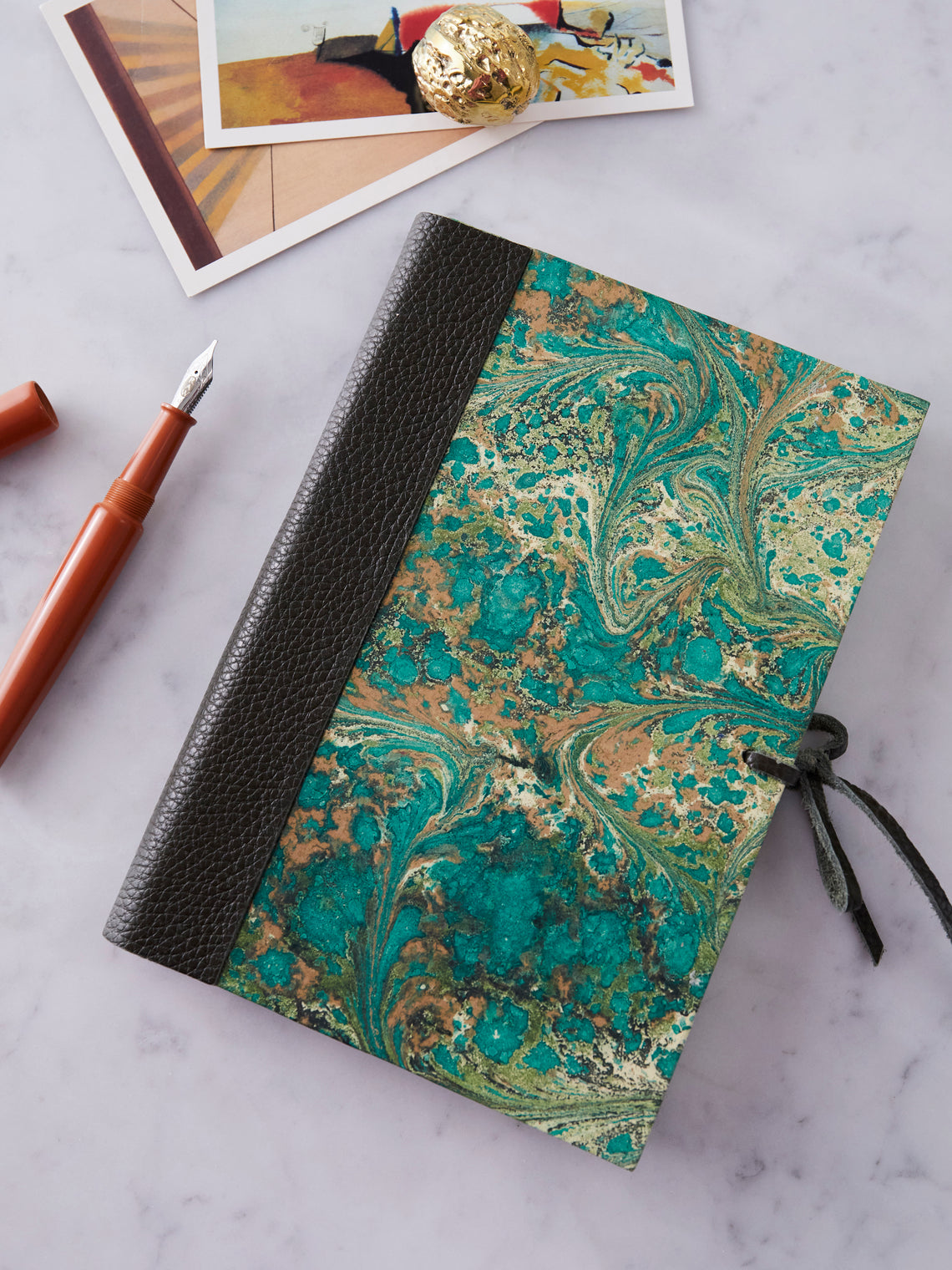 Hand-Marbled Leather Bound Notebook