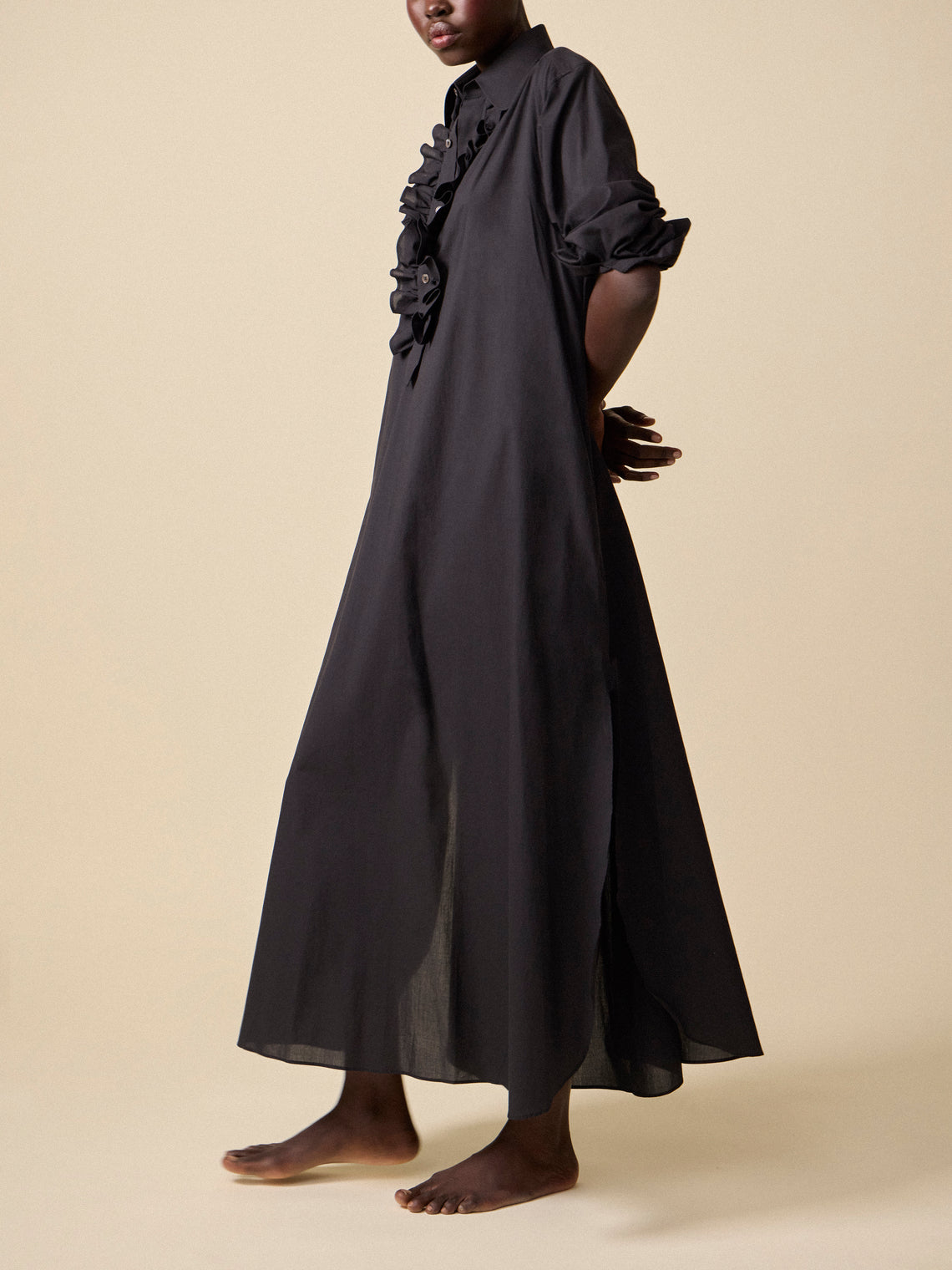 Sebline - Women's Ruffle Cotton Shirt Dress | Size: S - White - ABASK
