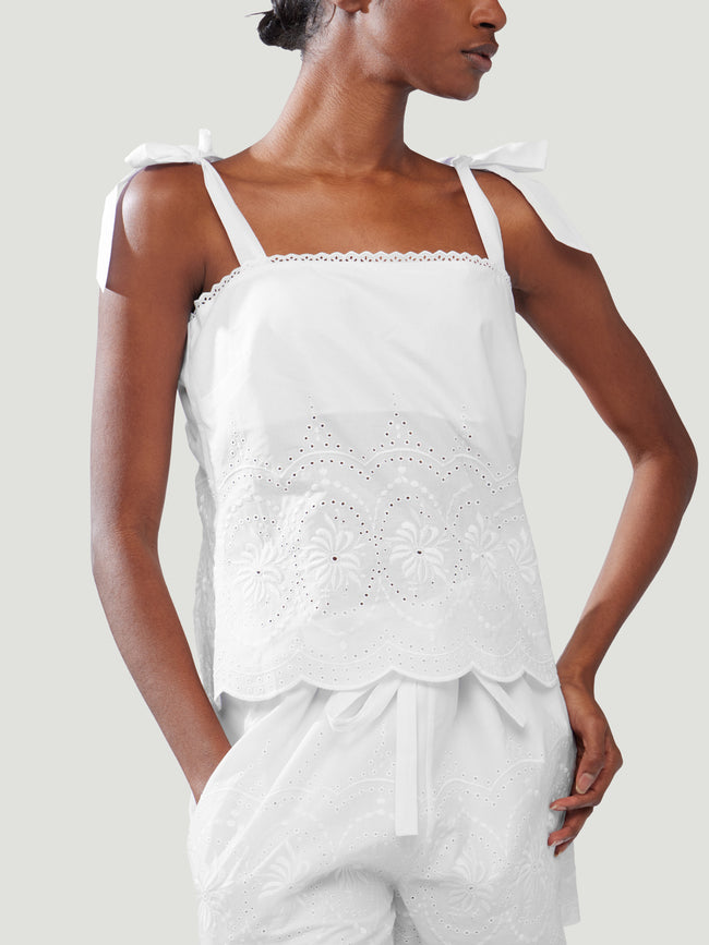 Loretta Caponi - Donata Embroidered Cotton Top - White - ABASK