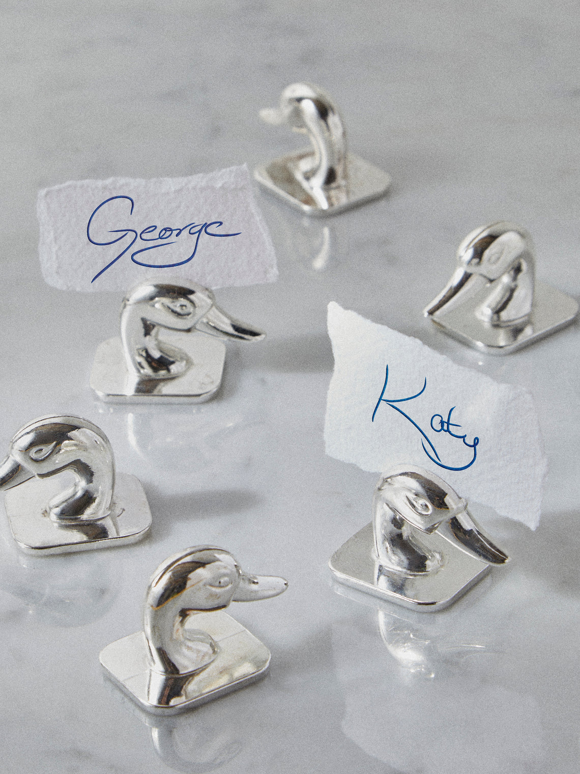 Antique and Vintage - Mid Century Silver Plated Duck Placecard Holders (Set of 6) - Silver - ABASK