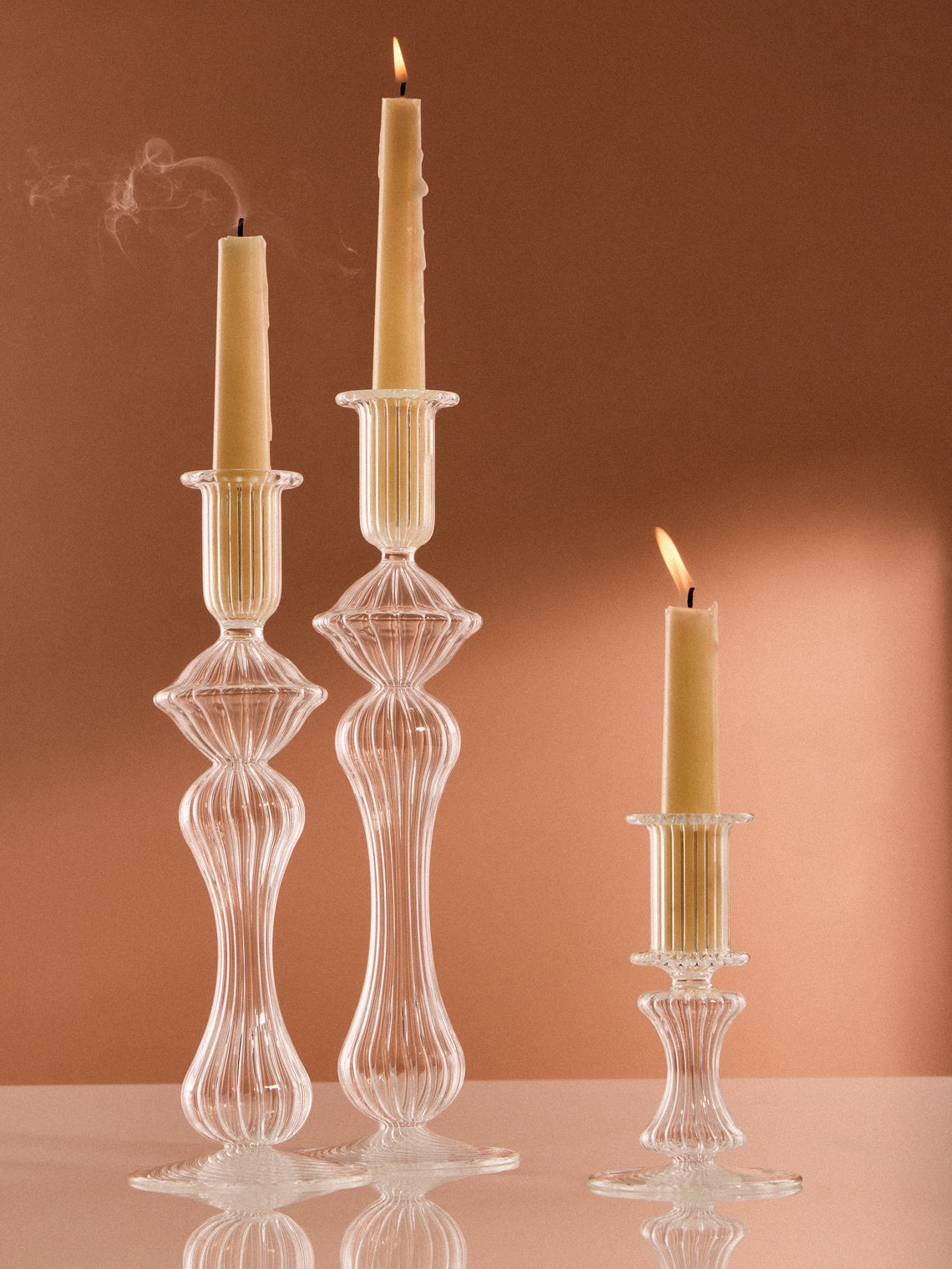 Alya Tannous - | Set of 3 | Iconica Hand-Blown Glass Candlesticks - Clear - ABASK