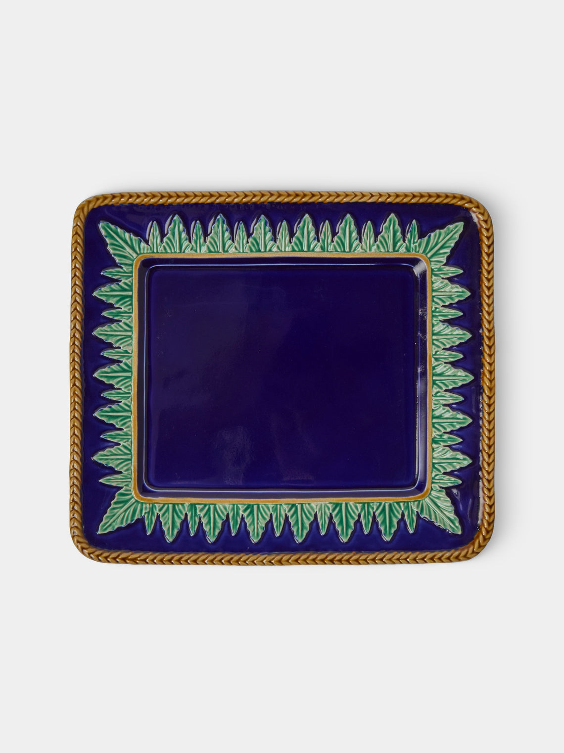 Verdolini - Fish Hand-Painted Majolica Ceramic Box with Stand - Navy - ABASK