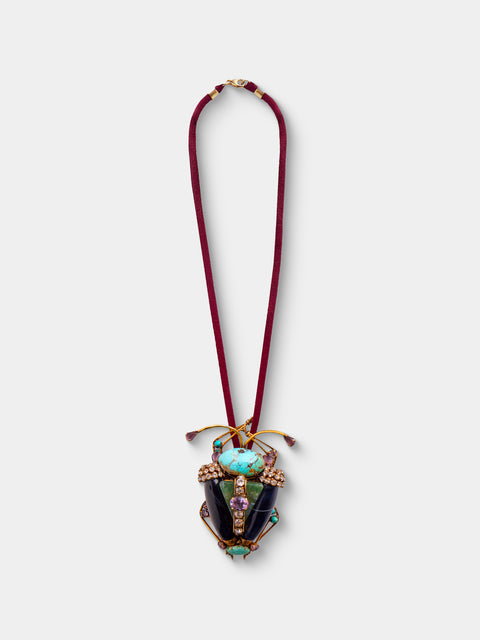 Mahnaz Collection - Vintage Iradj Moini Turquoise, Amethyst and Hard Stone Insect Brooch Pendant - Multiple - ABASK - 