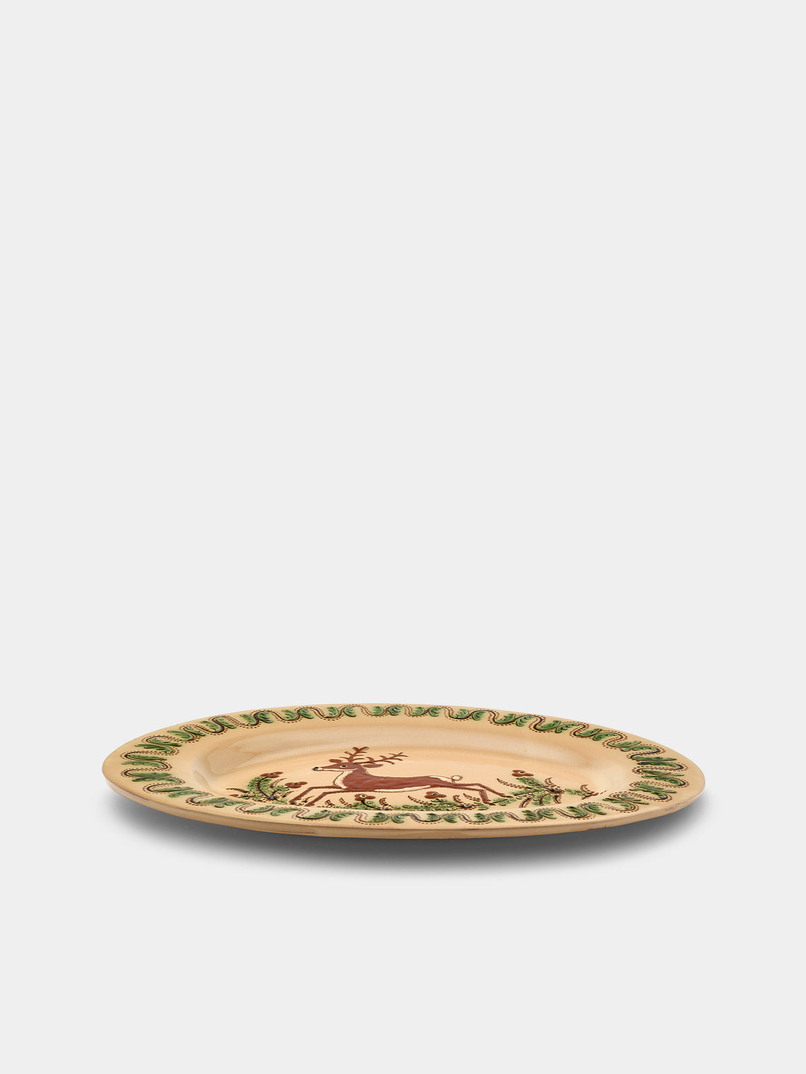 Poterie d’Évires - Deer Hand-Painted Ceramic Oval Platter - Cream - ABASK