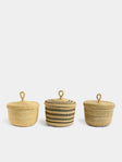 Baba Tree - Banasco Handwoven Elephant Grass Lidded Storage Baskets (Set of 2) - Natural - ABASK - 