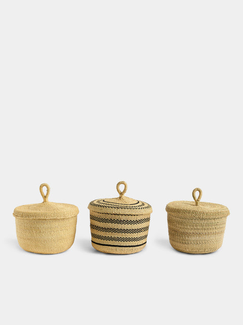 Baba Tree - Banasco Handwoven Elephant Grass Lidded Storage Baskets (Set of 2) - Natural - ABASK - 