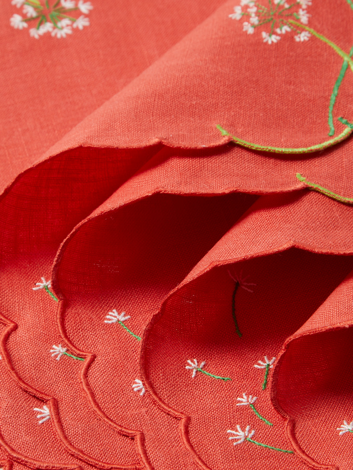 Taf Firenze - | Set of 6 | Floral Hand-Embroidered Linen Placemats and Napkins - Red - ABASK