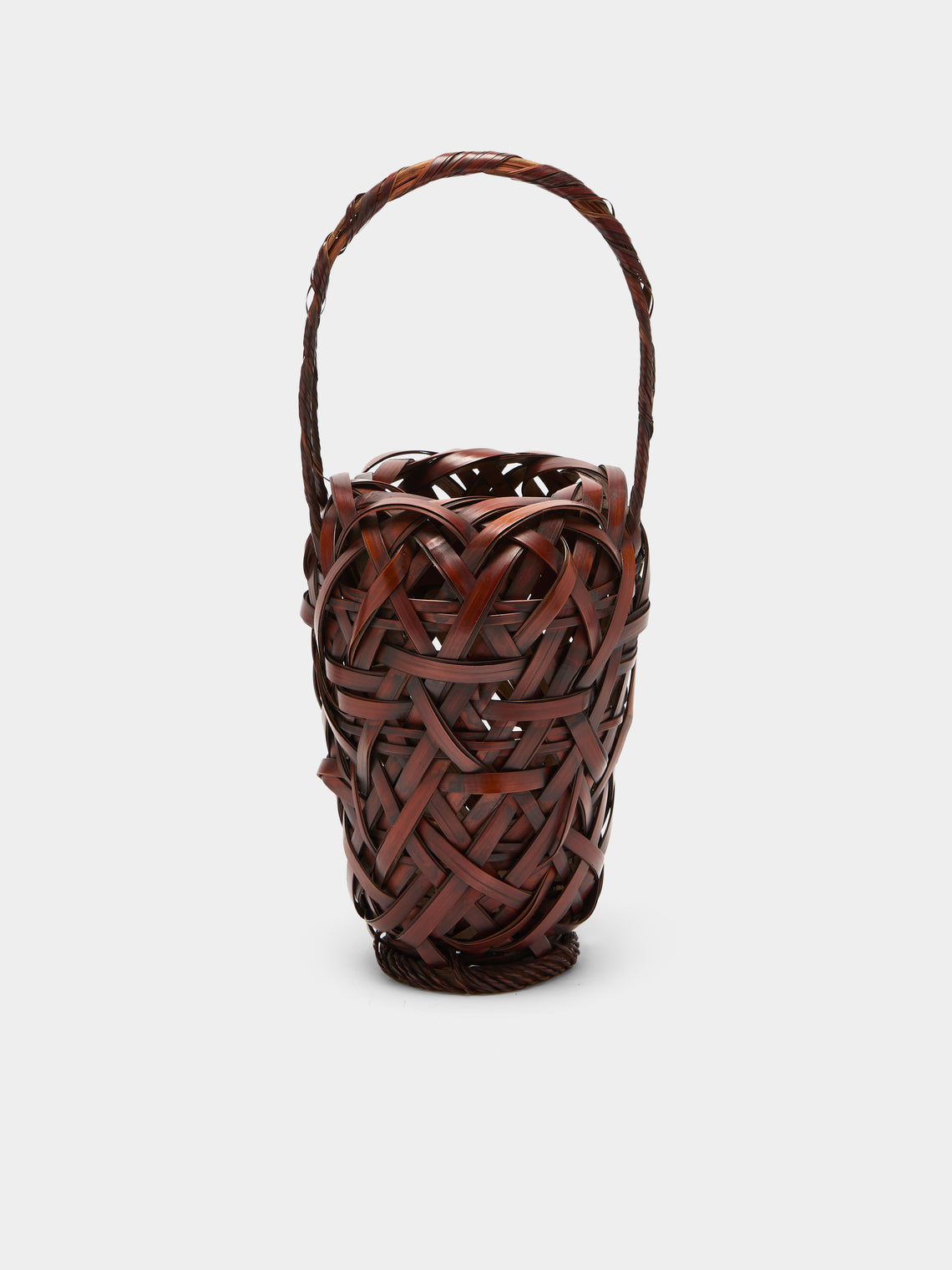 Antique and Vintage - Mid-Century Japanese Bamboo Ikebana Basket - Brown - ABASK - 