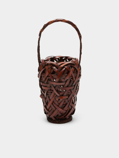 Antique and Vintage - Mid-Century Japanese Bamboo Ikebana Basket - Brown - ABASK - 
