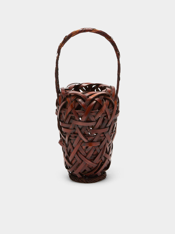Antique and Vintage - Mid-Century Japanese Bamboo Ikebana Basket - Brown - ABASK - 