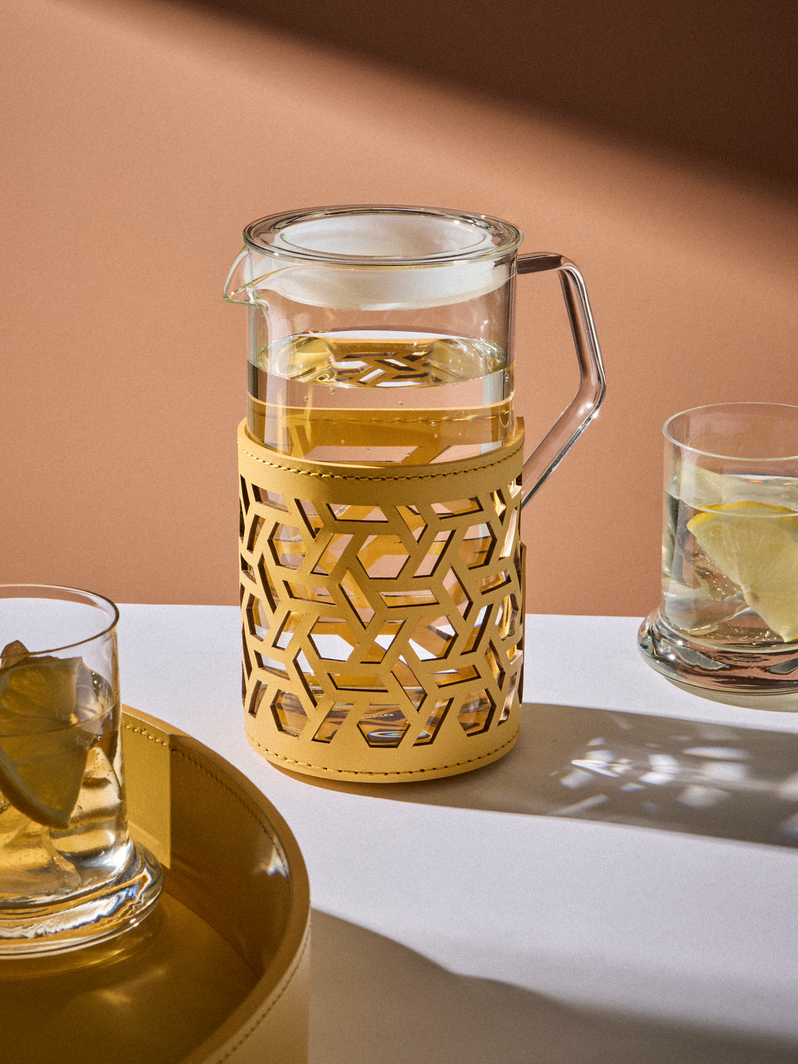 RUDI - Messina Leather and Glass Pitcher (25oz/0.75L) - Yellow - ABASK