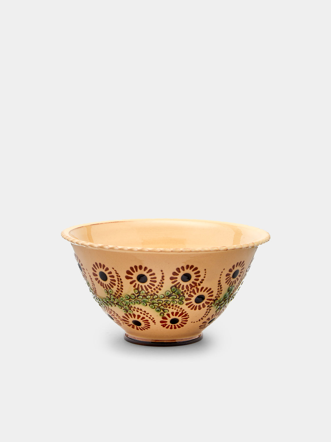 Poterie d’Évires - Flowers Hand-Painted Ceramic Small Fluted Serving Bowl - Cream - ABASK - 