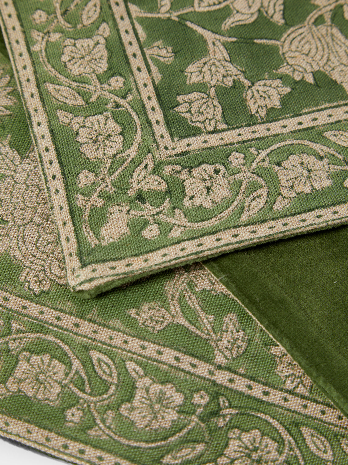 Chamois - | Set of 2 | Indian Rose Block-Printed Linen Placemats - Green - ABASK