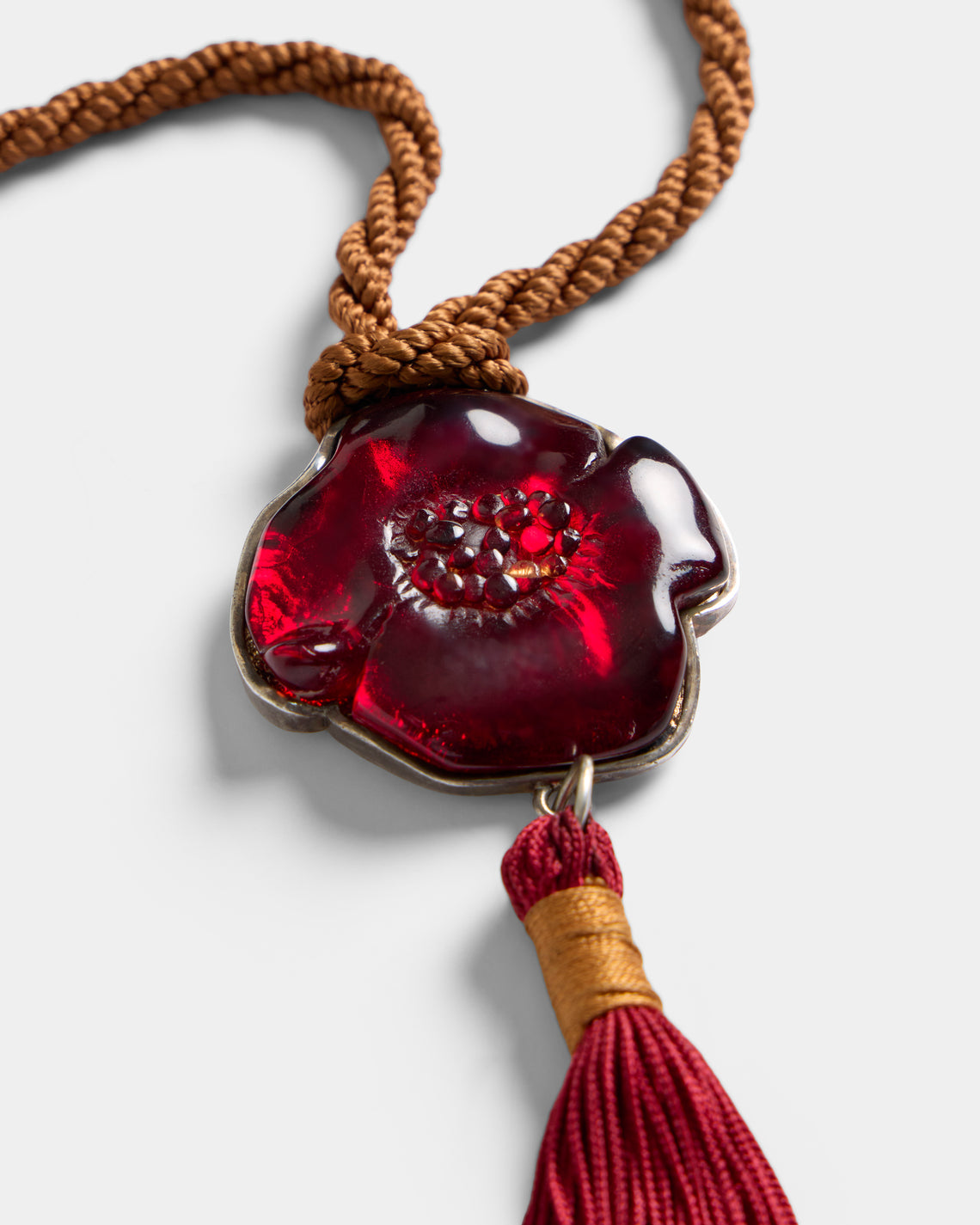 Mahnaz Collection - Women's Vintage 2000 Robert Goossens for Kenzo French Silver and Resin Pendant Necklace - Red - ABASK
