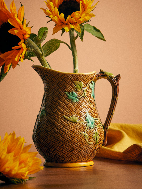 Antique and Vintage - 1900s Majolica Ceramic Jug - Brown - ABASK